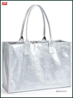 PVC Tote Bag Women's Kraft Paper Work Handbag Top Handle Large Capacity Foldable